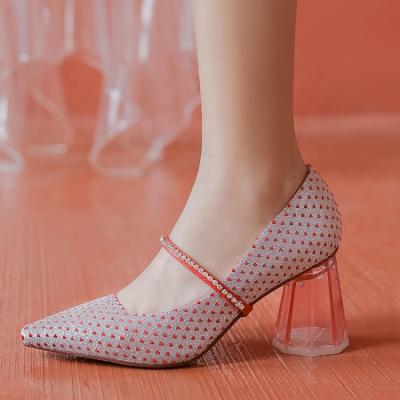 China Crystal Heel Sweet Heart Ladies Lit Pumps Shoes Fashion Women Elegant Shoes Slip On for sale