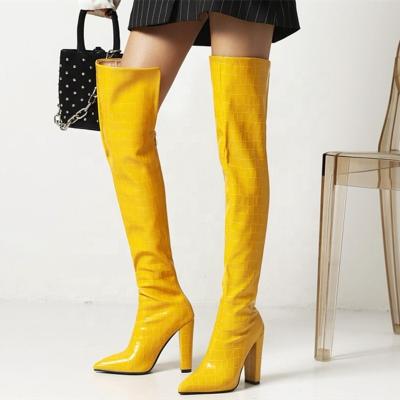 China Womens Boots Stone High Chunky Heel Boots Custom Big Thermal Print Size 43 Winter Over The Knee High Boots Back Zipper for sale