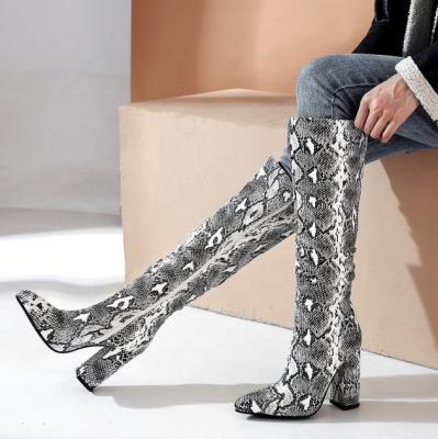 China Size Increasing Side Zipper High Chunky Heel Boots Big Size 43 Muti Color Snakeskin Women Knee High Boots for sale