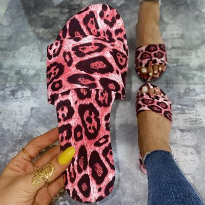 China Fashion Trend Fashion Cheetah Print Flat With Women Slippers Ladies Summer Sandals Slides Shoes Large Size 43 for sale