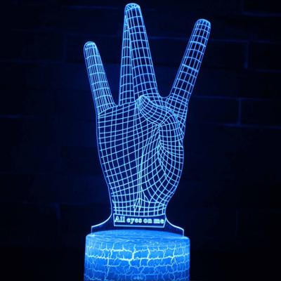 China Hot Selling Gesture Custom Creative Series LED Lights 3D Acrylic ABS Valentines Day Promotion Gifts Finger Illusion Night Lamp for sale