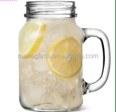 China Large 900ml Sustainable Glass Mason Jar With Handle , Clear Drinking Glass Mug for sale