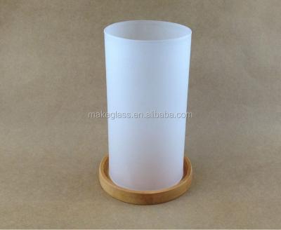 China Home Decoration Wooden Base Cylinder Glass Candle Holder Frosted Glass Candle Holder Glass Tube for sale