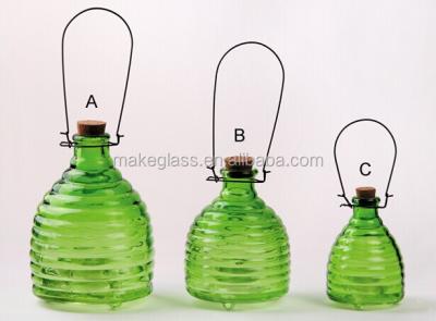 China 3pcs Viable Glass Wasp Trap With Metal Handle Amd Cork Hanging Bee Catcher Glassware for sale