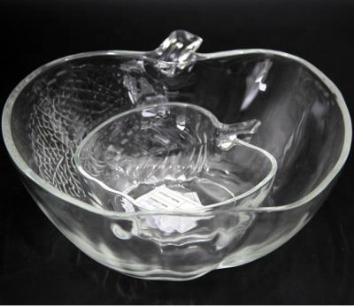 China Viable Apple Shape Glass Bowls With Leaf Design Glass Bowl Set Fruit Salad Bowl for sale