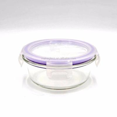 China Round Shape Sustainable Heat Resistant Cool Glass Bowl With Lid Set Sealed Plastic Glass Storage Bowl for sale