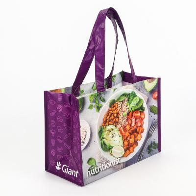 China Large Capacity High Quality Eco Friendly Purple Food Handled Printed PP Woven Shopping Bag for sale