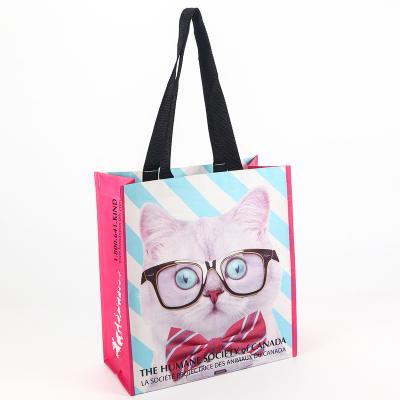 China China Manufacturers Fashion Cat Print Laminated Pp Woven Cute Handled Tote Bag Shopping for sale