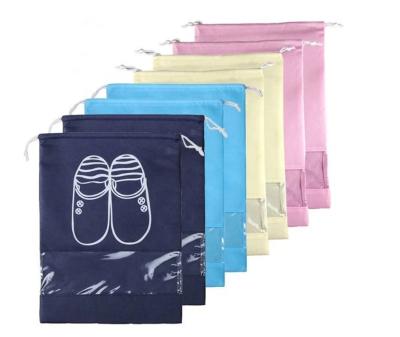 China Fashional Eco - Friendly Reusable Non Woven Drawstring Shoe Bag With PVC Window for sale