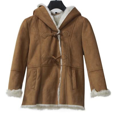 China Durable Faux Fur Double Sided Jacket For Women Warm Shepherd Coat And Sueded Camel Color JHS004 for sale