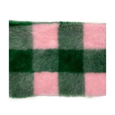 China Short Pile Garment Faux Rabbit Fur Fabric For Home Garment Textile Green n Pink Plaid for sale