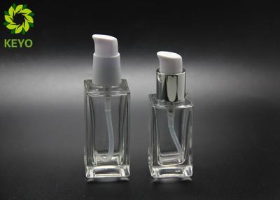 China Grundlagen-Serum-Kosmetik 30ml 50ml klären quadratische Glasflasche mit Selbstverschluss-Pumpe zu verkaufen