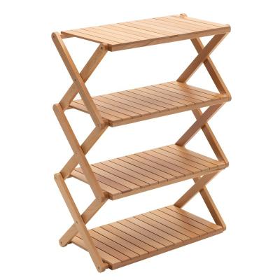 China Easy To Fold And Carry New Product Foldable Four Layer Wooden Portable Shelf For Outdoor for sale