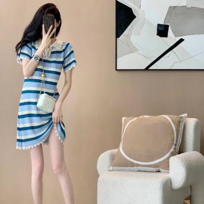 China 2022Summer Anti-wrinkle Party Fashion Luxury Woman Designer Pure Belt Cotton Stripe Cotton Women Shirt Plaid Famous Brand Names Dresses for sale