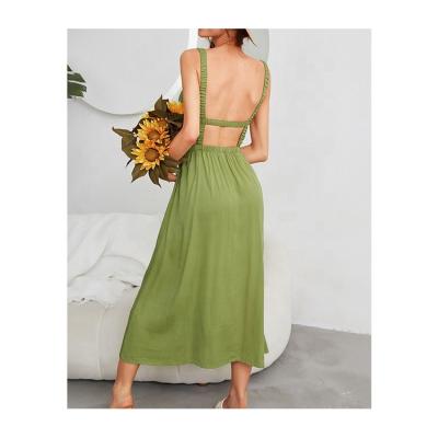 China Factory Wholesale High Quality Anti-Static A Line Backless Summer Waist Strap Hollow Out Dress For Ladies for sale