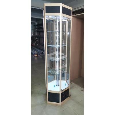 China High quality modern customized hexagon rotating showcase / rotating glass display cabinet for sale