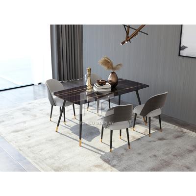 China (Other)Adjustable Light Luxury Modern Marble Top Dining Table Iron Metal Legs Dining Table for sale