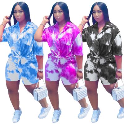 China European and American QUICK DRY women's casual fashion tie-dye two-piece suit for sale