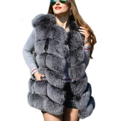 China Fashion Sustainable Medium Long Fashion Woman Artificial Faux Faux Sliver Fox Warm Fox Fur Coats for sale