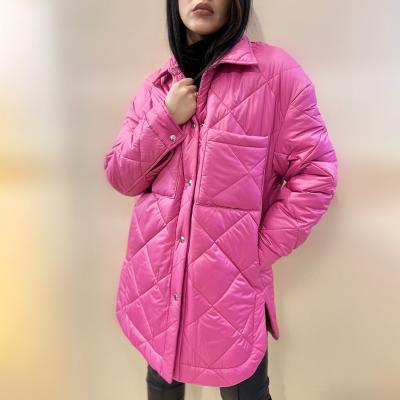 China New Fashion Breathable Front Buttons Solid Parkas Women Argyle Coats Women Elegant Simple Turn Down Collar Cotton Jacket for sale