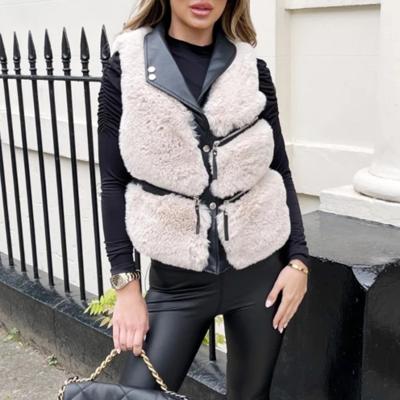 China Fashion Breathable Moto Biker Vests Women Faux Fur PU Patchwork Vests Ladies for sale