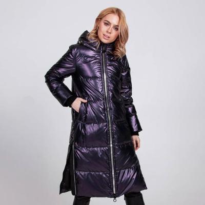 China Shiny Hooded Breathable Winter Parkas Women Fashion Straight Coats Women Stylish Zipper Split Long Cotton Jackets for sale