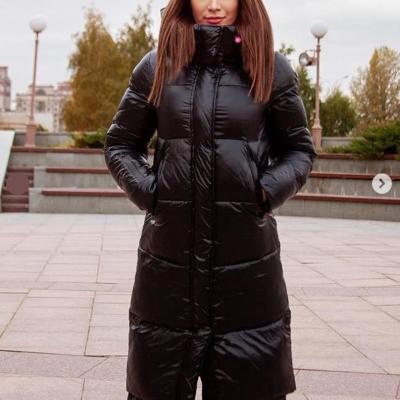 China Women's Parkas Women's Winter Cotton Jackets Straight Ladies Shiny Black Elegant Hooded Solid Breathable Long Coats for sale