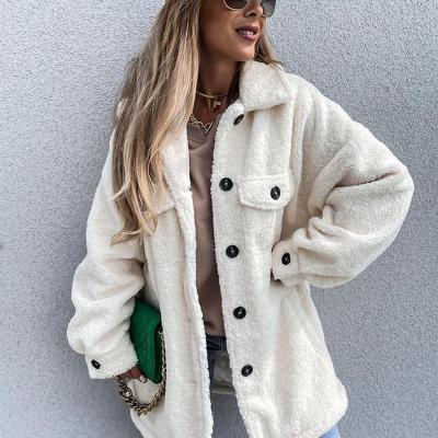 China Anti-wrinkle Winter Turn Ladies Solid Breasted Lamb Fur Jackets Women Down Collar Jackets Elegant Single Women Coats for sale