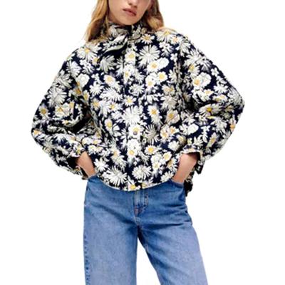 China Chic Breathable Prairie Daisy Printed Jackets Women Fashion Ruffles Edge Coats Womens Pockets Stylish Loose Jackets Feminine Ladies for sale