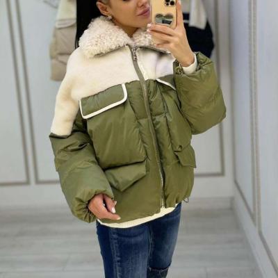 China Anti-Wrinkle Fashion Winter Plush Parkas Women Quilting Stylish Pockets Shorts Coated Women Patchwork Cotton Jackets Ladies for sale