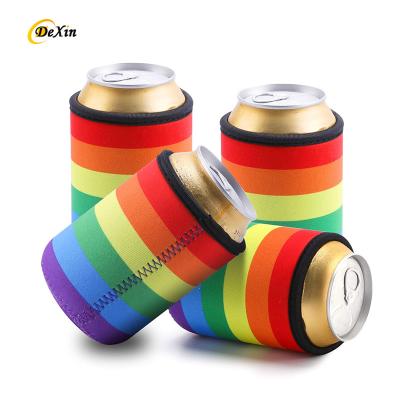 China Waterproof Wholesale sublimation rainbow neoprene can sleeve insulated regular can coolers print  standard 12oz cans koozies Sleeve for sale