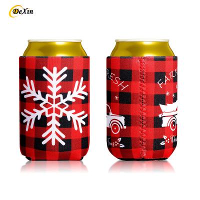 China Waterproof Custom  Christmas Printing Can Sleeves Collapsible Can Coolers 12 oz Standard Can Sleeves Insulators Sleeves Neoprene Cooler for sale