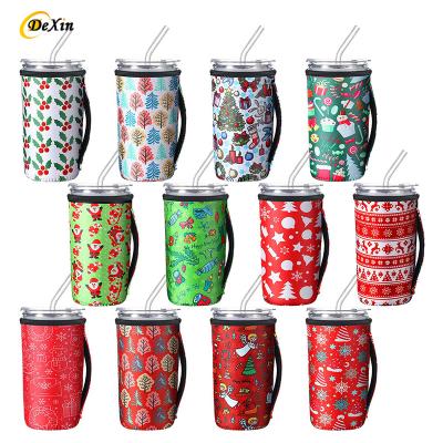 China Waterproof Wholesale fancy design insulated drink cover 32oz neoprene iced coffee cup sleeve with handle for sale