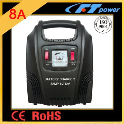 China Integrated Linear Transformer A1208L 8AMP 6V/12V Car Battery Charger 110/220V Toroidal Lead Acid AC Plug In DC 6/12V Output Auto Battery Charger for sale