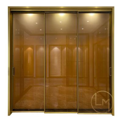 China New Design Sliding Door 3 Track Modern Aluminum Reflective Glass Narrow Frame Aluminum Door For Kitchen for sale