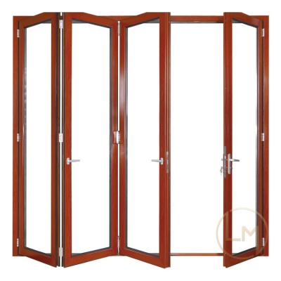 China Modern American Style Wood Grain Color Aluminum Folding Door Balcony Door For Home for sale