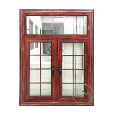 China Screen Foshan Factory Magnetic Aluminum Wood Grain Casement Window Glazed Window For Bedroom for sale