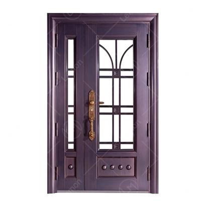 China High Security Exterior Anti Theft Door Filipino Style Glazed Steel Door Fire Proof No Fade Galvanized Security Door For Villa for sale