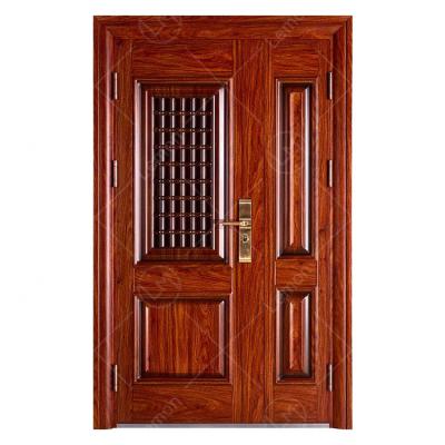 China Front Door Wooden Grain Paint Steel Door High Security 2021 New Design For Exterior for sale