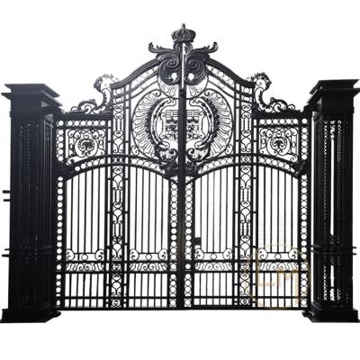 China Security Garden Home Double Swing Iron Gate Driveway Gate Entry Wrought Iron Gates Easily Compiled Luxury Grill Design for sale