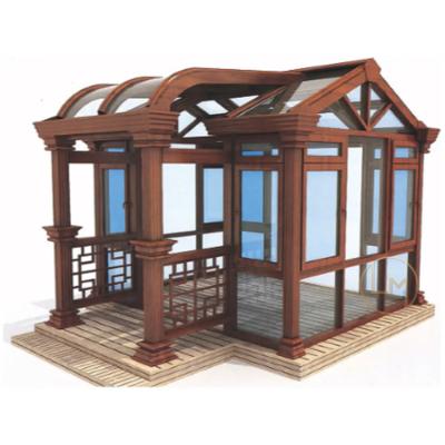 China High security modern popular double aluminum frame sunroom design garden glass-glass house/solarium for sale