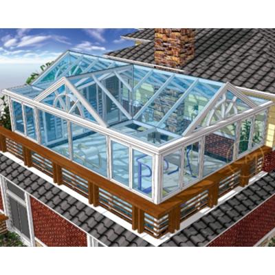 China New Design 2020 New Design Double Thermal Insulation Swimming Pool Solar Solarium Prefab Exterior Glass House Safe Modern Solarium for sale