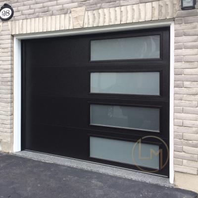 China Modern European Cheap Black Metal Sectional Panel Frame Design Automatic Garage Door With Pedestrian for sale