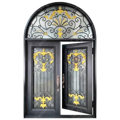 China High Security High Quality Villa Front Entry Front Cast Wrought Iron Door Modern Simple Design Double Sided for sale