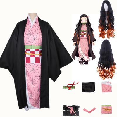 China Polyester Anime Demon Slayers Costume Brother and Sister Kamado Nezuko Halloween Cosplay Cloth Anime Costume Wig for sale