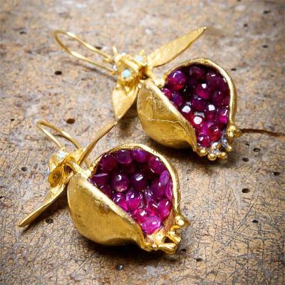 China Unique Fashion Gold Pomegranate Design Earrings Dangle Hook Earrings For Female Women Fashion Jewelry Gifts For Her for sale