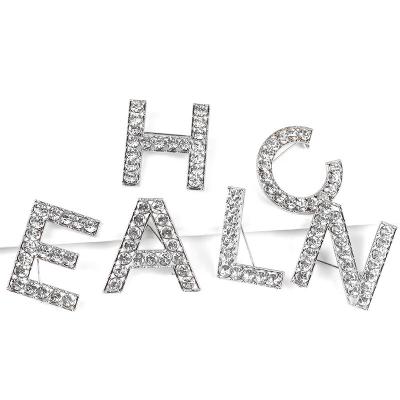 China ALLOY 12 Styles 2021 Fashion Jewelry Gold Plated Rhinestone Letters Silver Plated Alphabet Brooch Pin for sale