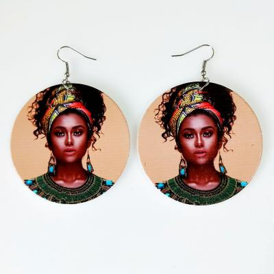 China Vintage Fashion BOHEMIA African Wooden Circle Earrings Ethnic Geometric Printing Exaggerated Earrings for sale