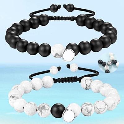 China Ethnic Couples Black Matte Agate Bracelet Distance Energy Bead Bracelets Stone To Attract To Couple Bracelets for sale