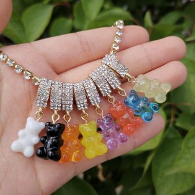 China BOHEMIA Candy Color Resin Bear Necklace Bear Pendants Rainbow Gummy Bear Necklace For Women Girls for sale